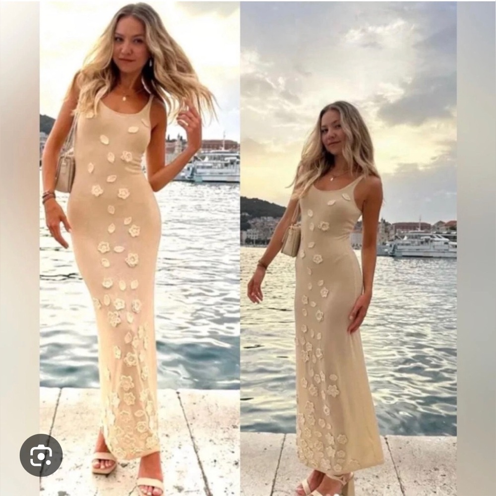 New Caroline Constas Kala shimmery knit tank maxi dress XS 3D flowers